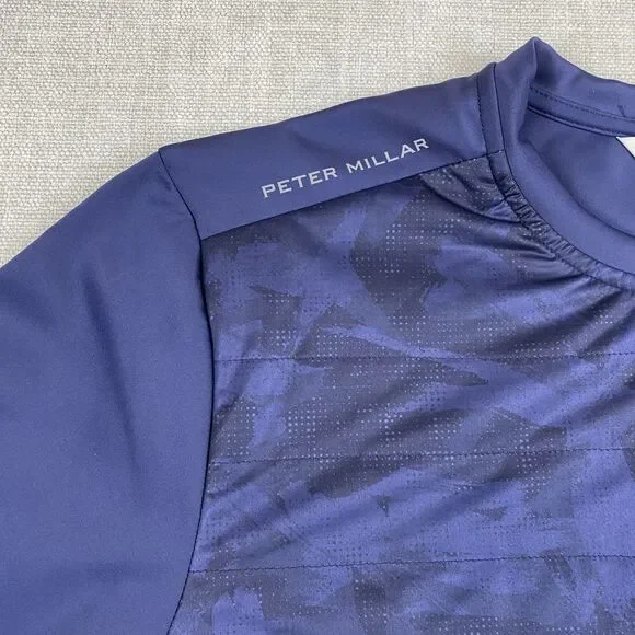 Peter Millar Pullover Mens Large Navy Crown Sport Quilted Performance Golf Shirt